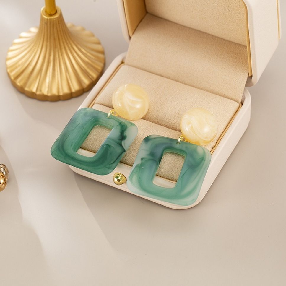 MYKI Green Resin Geometric Korean Dangle Earrings (MKERCH878PI-ANT) by MYKI | Korean Fashion Jewelry