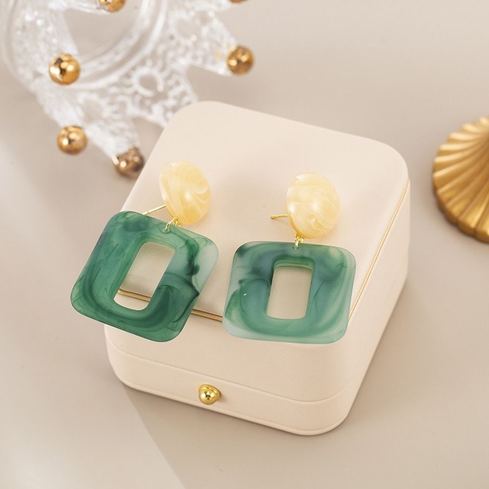 MYKI Green Resin Geometric Korean Dangle Earrings (MKERCH878PI-ANT)