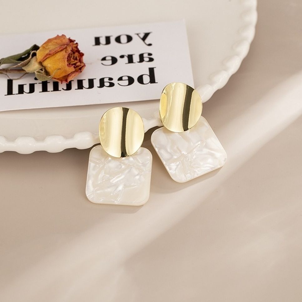 MYKI Gold & Pearl Shell Layered Korean Dangle Earrings (MKERCH879CP-ANT) by MYKI | Korean Fashion Jewelry