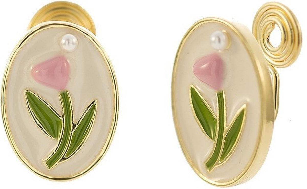 MYKI Pink Tulip Pearl Edge Korean Stud Earrings (MKERCH883CP-ANT)