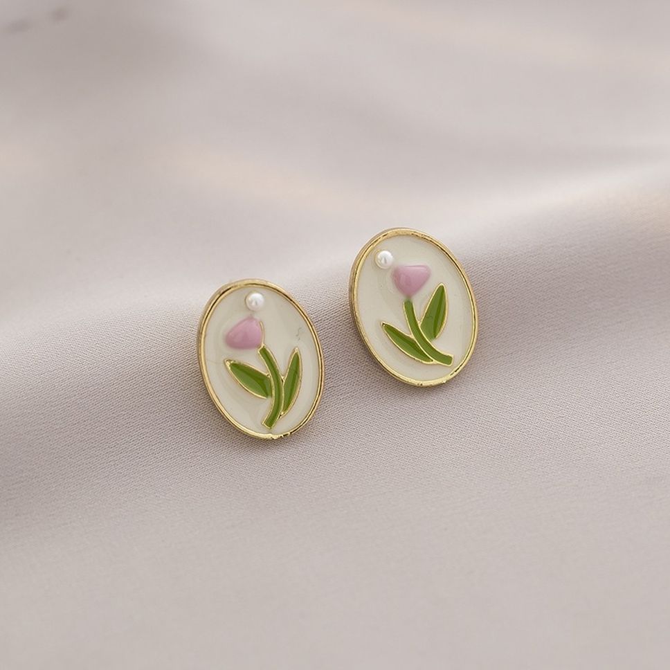 MYKI Pink Tulip Pearl Edge Korean Stud Earrings (MKERCH883CP-ANT)