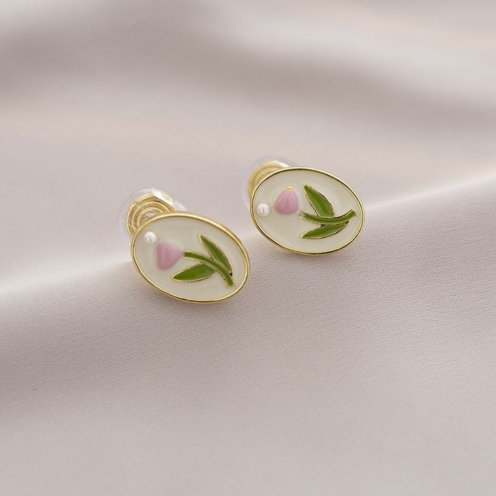 MYKI Pink Tulip Pearl Edge Korean Stud Earrings (MKERCH883CP-ANT)