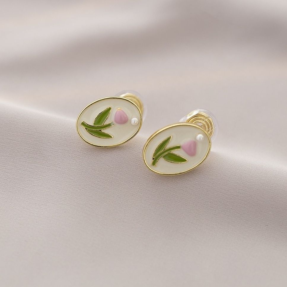 MYKI Pink Tulip Pearl Edge Korean Stud Earrings (MKERCH883CP-ANT)