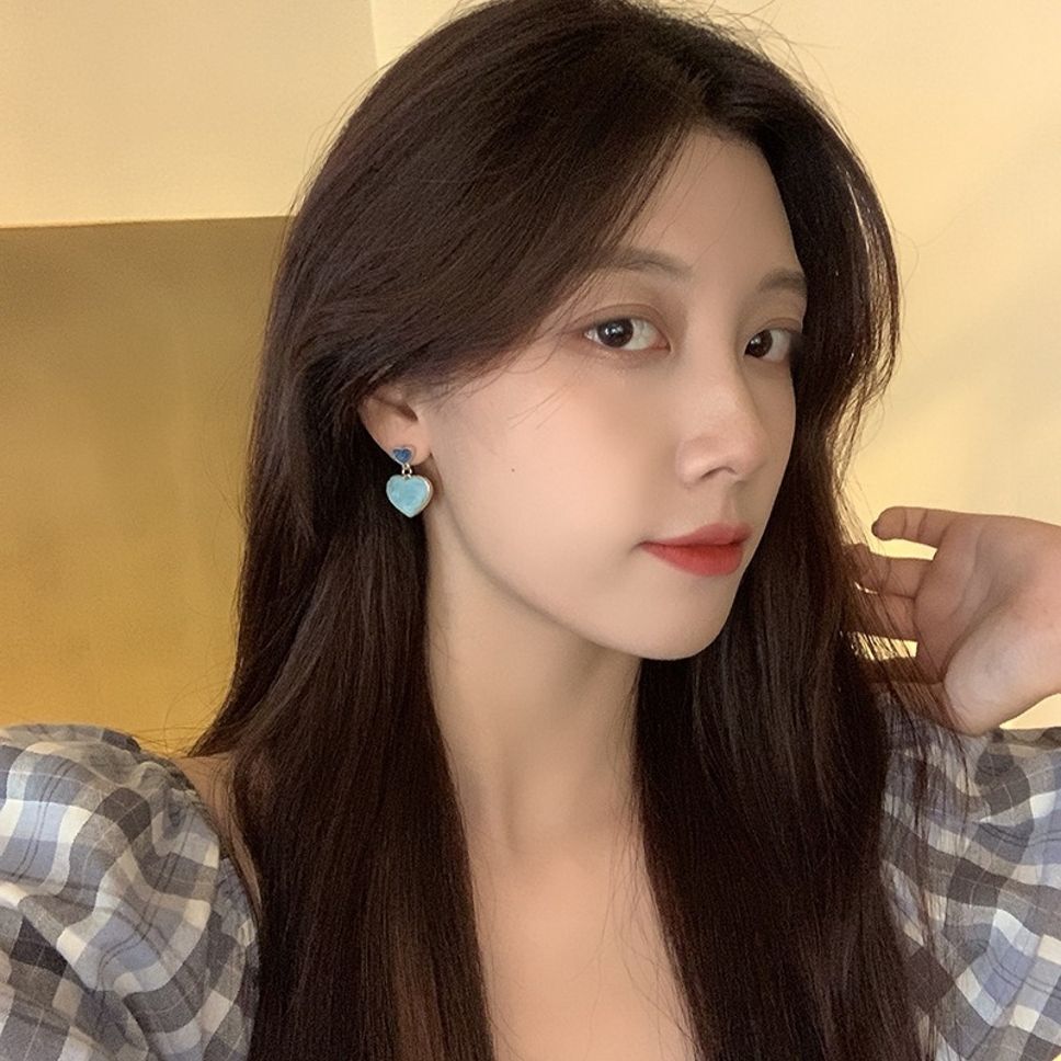 MYKI Blue & Mint Heart Korean Dangle Earrings (MKERCH886PI-ANT)
