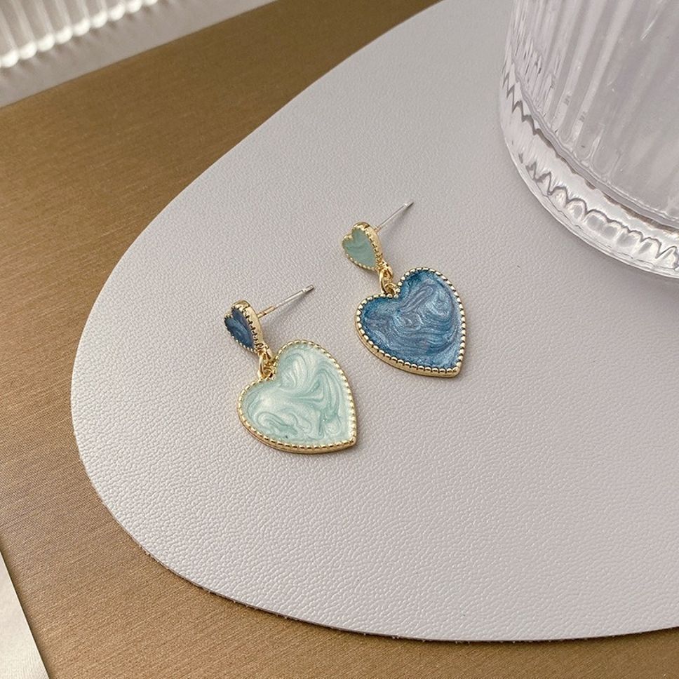 MYKI Blue & Mint Heart Korean Dangle Earrings (MKERCH886PI-ANT) by MYKI | Korean Fashion Jewelry