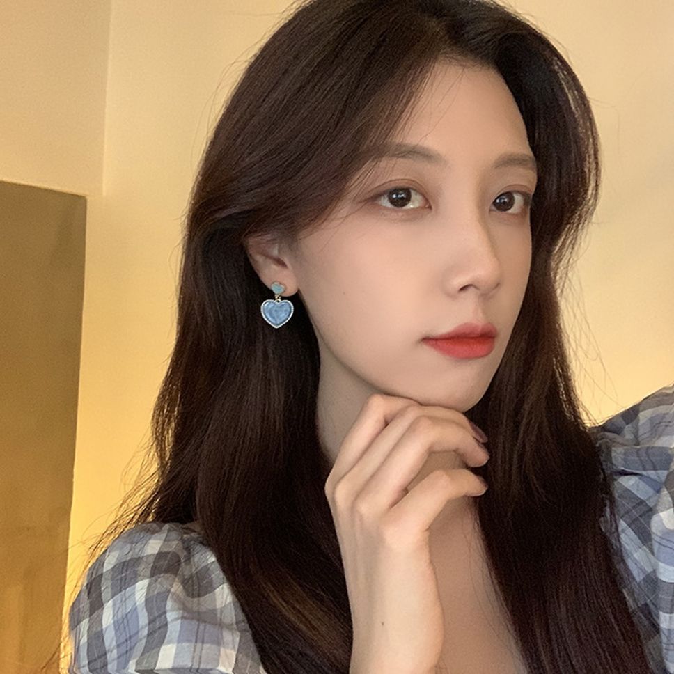 MYKI Blue & Mint Heart Korean Dangle Earrings (MKERCH886PI-ANT)