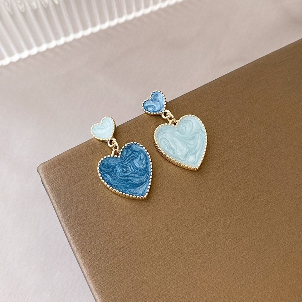 MYKI Blue & Mint Heart Korean Dangle Earrings (MKERCH886PI-ANT)