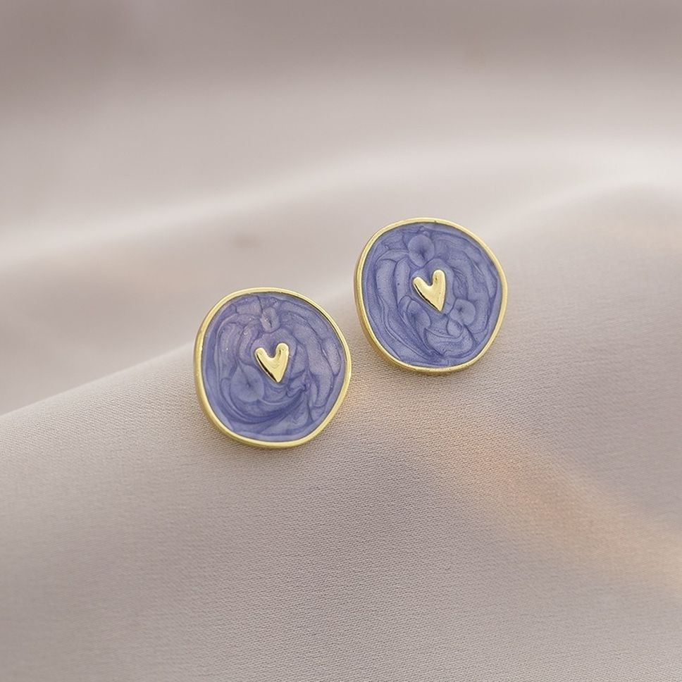 MYKI Blue Enamel Heart Korean Stud Earrings (MKERCH891CP-ANT)