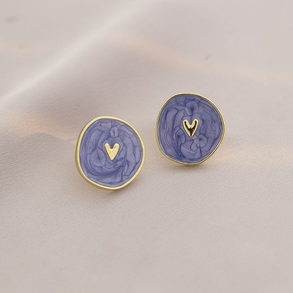 MYKI Blue Enamel Heart Korean Stud Earrings (MKERCH891CP-ANT)