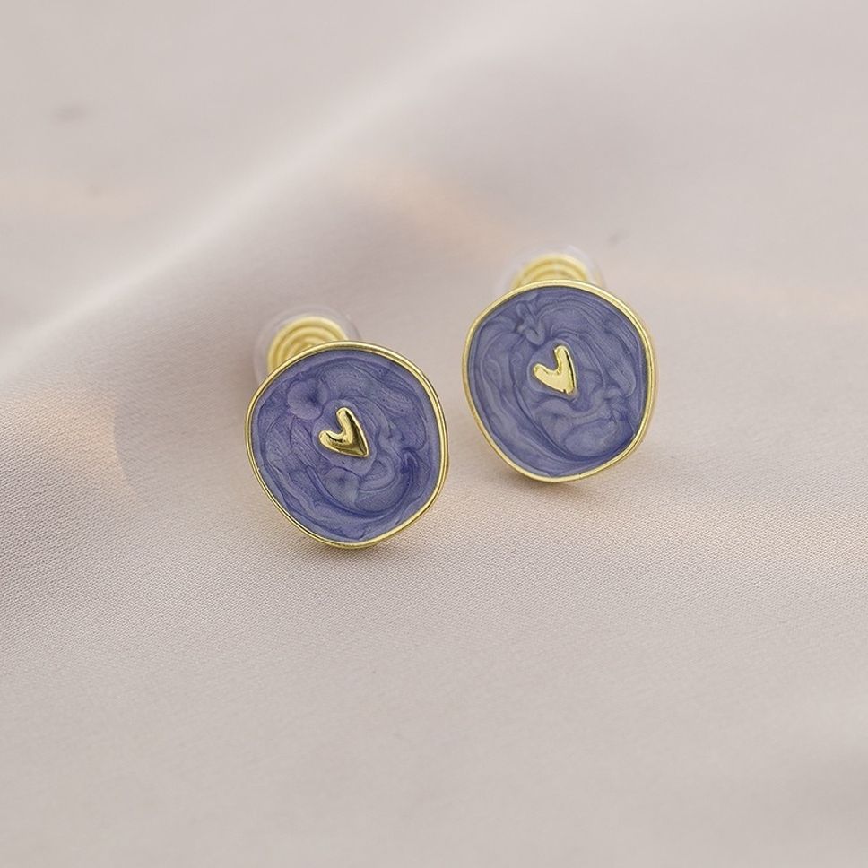 MYKI Blue Enamel Heart Korean Stud Earrings (MKERCH891CP-ANT)