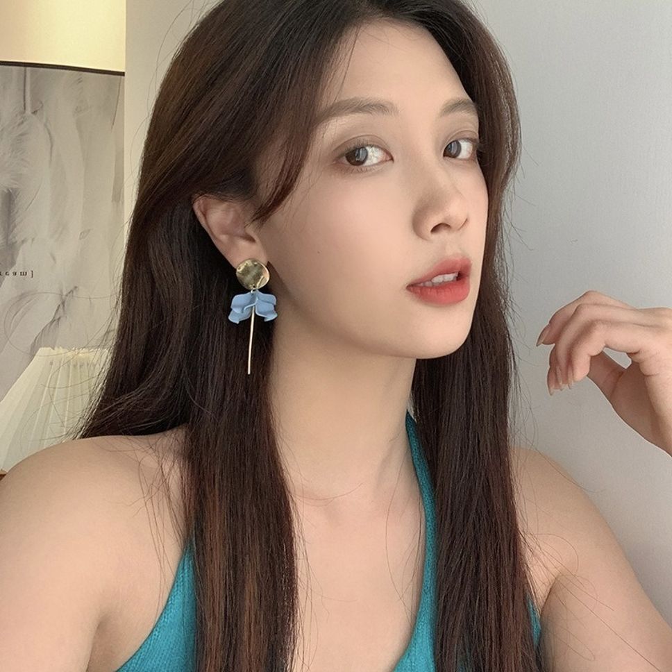 MYKI Blue Petal Long Stick Korean Dangle Earrings (MKERCH893CP-ANT)