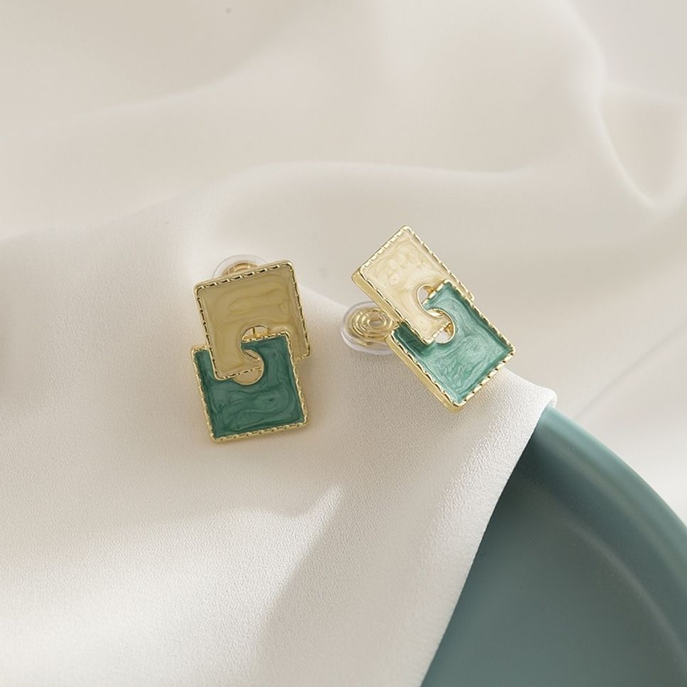 MYKI Dual Tone Rectangle Korean Stud Earrings (MKERCH894CP-ANT) by MYKI | Korean Fashion Jewelry