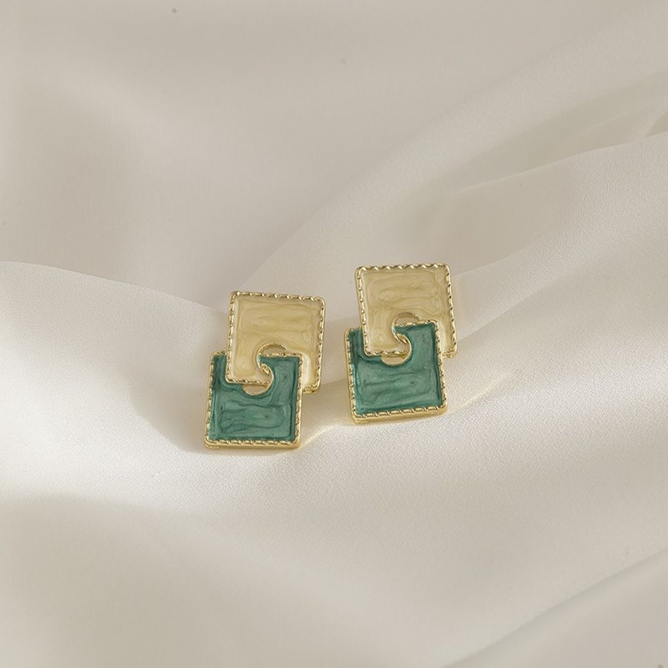 MYKI Dual Tone Rectangle Korean Stud Earrings (MKERCH894CP-ANT)