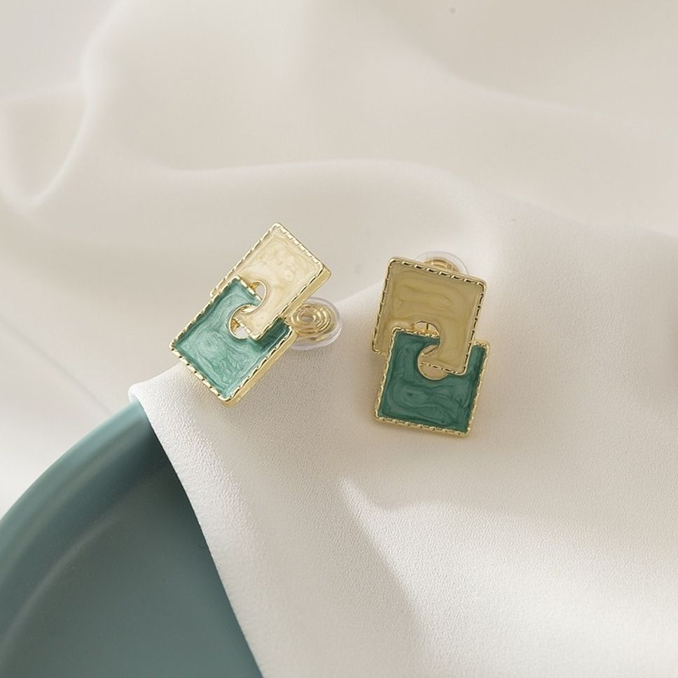 MYKI Dual Tone Rectangle Korean Stud Earrings (MKERCH894CP-ANT)