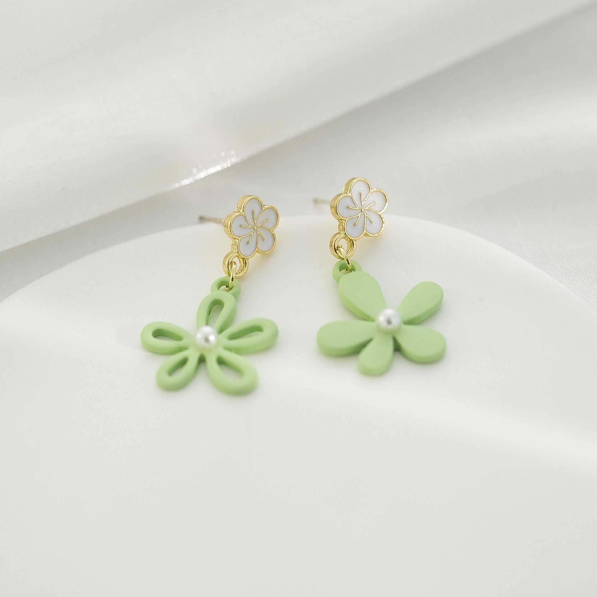 MYKI Green Floral Pearl Korean Dangle Earrings (MKERCH895PI-ANT)