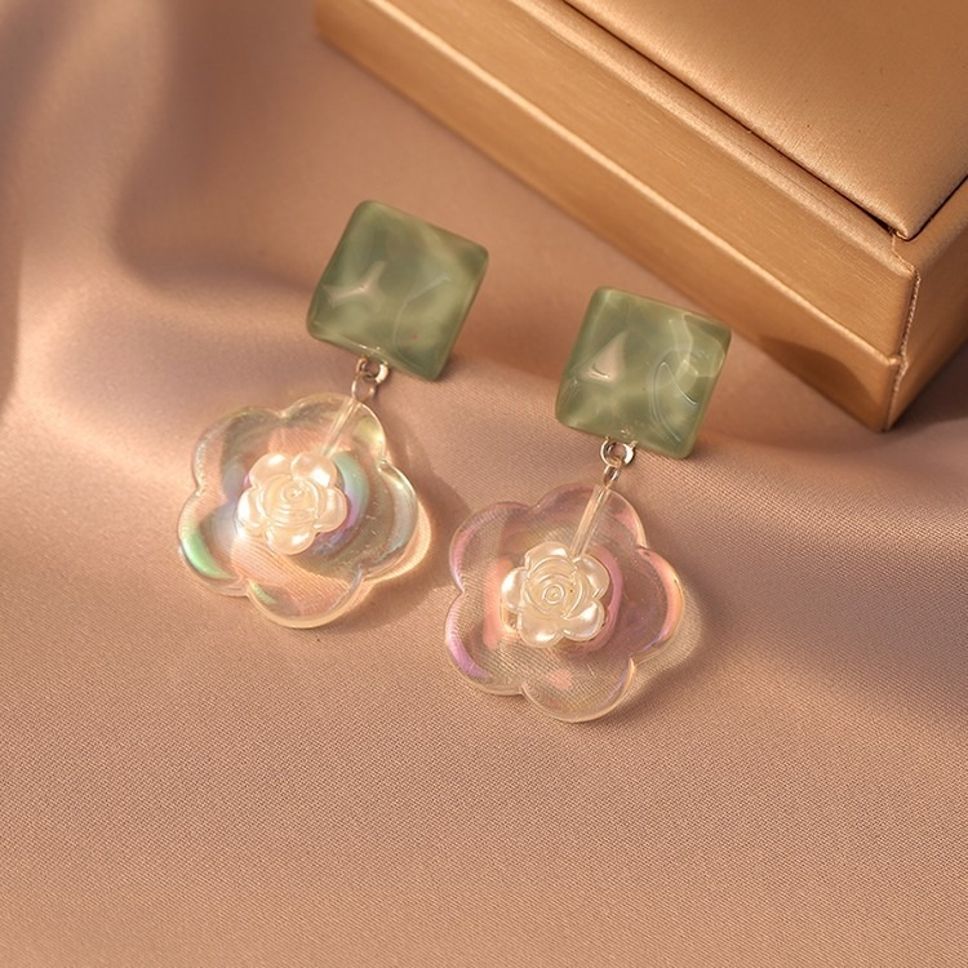MYKI Green Square Floral Korean Dangle Earrings (MKERCH896CP-ANT)