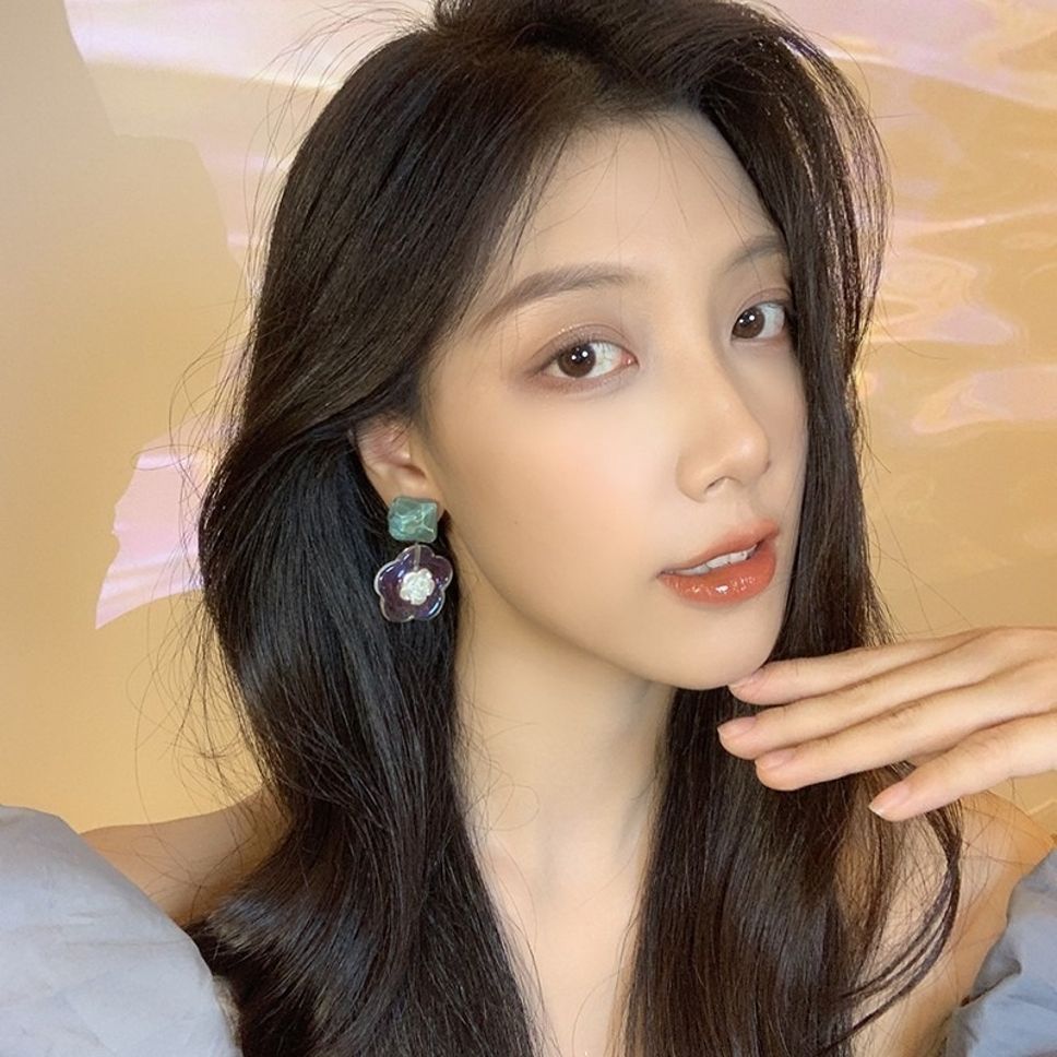 MYKI Green Square Floral Korean Dangle Earrings (MKERCH896CP-ANT)