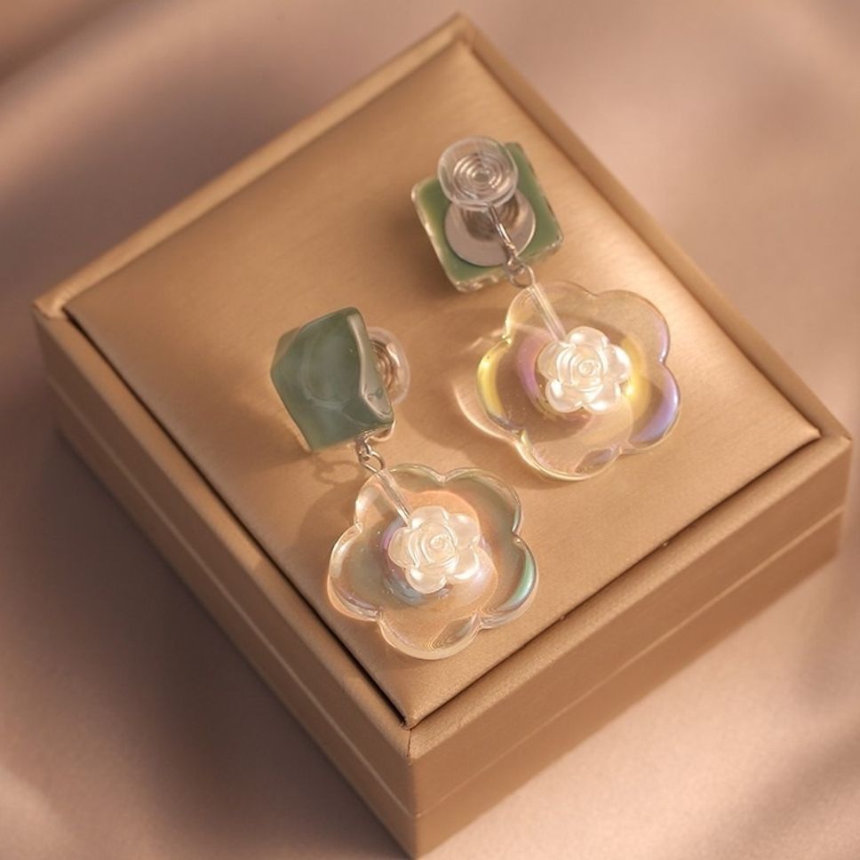 MYKI Green Square Floral Korean Dangle Earrings (MKERCH896CP-ANT)