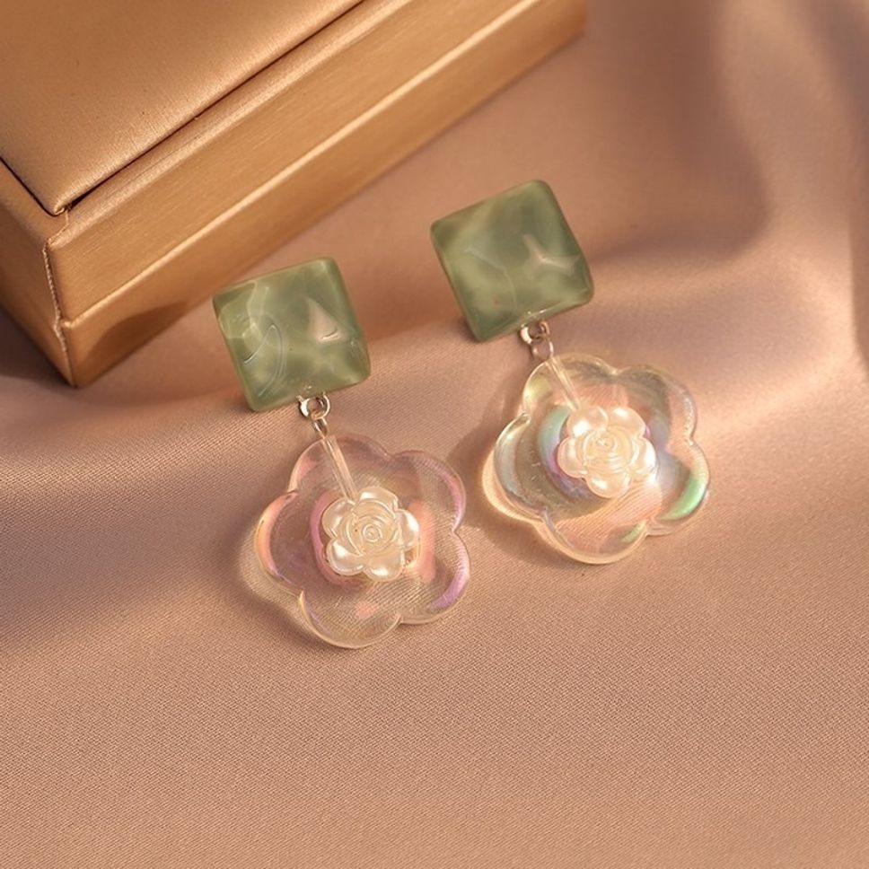 MYKI Green Square Floral Korean Dangle Earrings (MKERCH896CP-ANT)