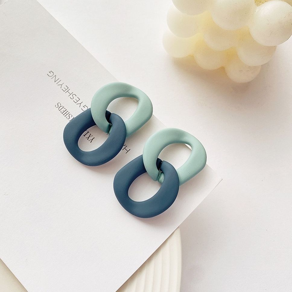 MYKI Blue Green Link Korean Resin Earrings (MKERCH898PI-ANT)