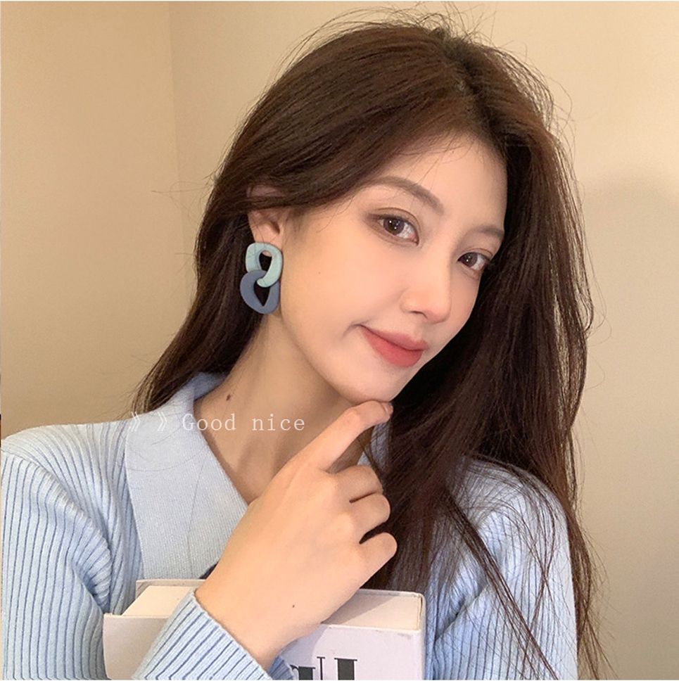 MYKI Blue Green Link Korean Resin Earrings (MKERCH898PI-ANT)