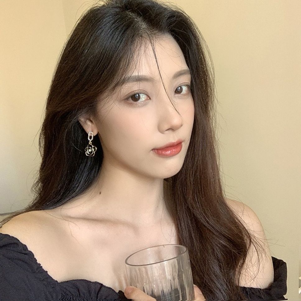 MYKI Black Rose Crystal Korean Dangle Earrings (MKERCH899CP-ANT)