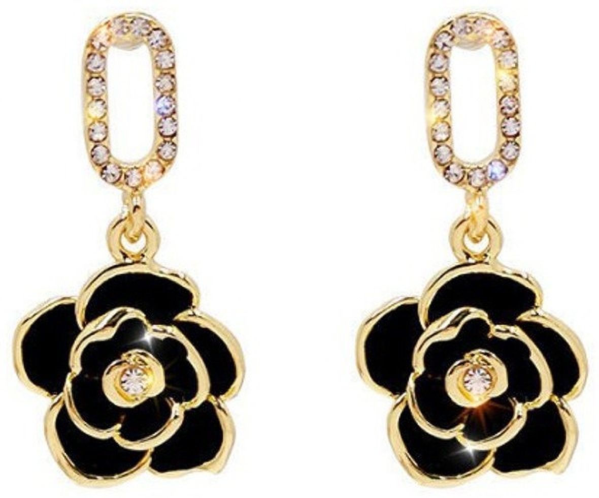 MYKI Black Rose Crystal Korean Dangle Earrings (MKERCH899CP-ANT)