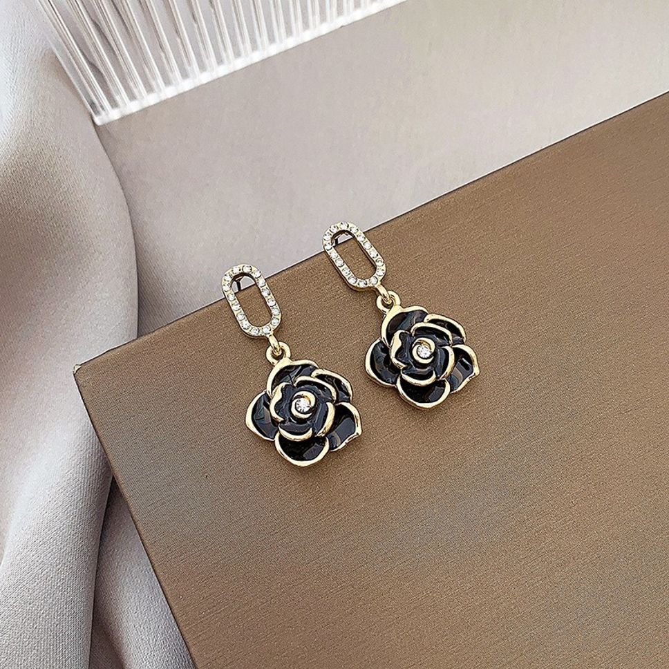 MYKI Black Rose Crystal Korean Dangle Earrings (MKERCH899CP-ANT) by MYKI | Korean Fashion Jewelry