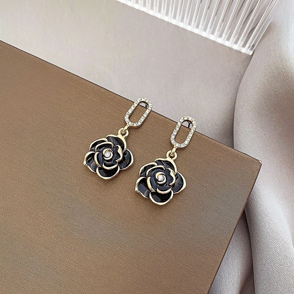 MYKI Black Rose Crystal Korean Dangle Earrings (MKERCH899CP-ANT)