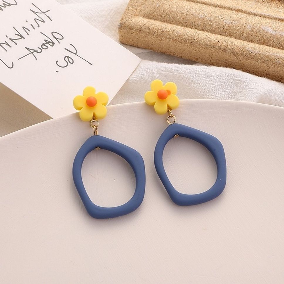 MYKI Yellow Flower Blue Hoop Korean Dangle Earrings (MKERCH900CP-ANT) by MYKI | Korean Fashion Jewelry