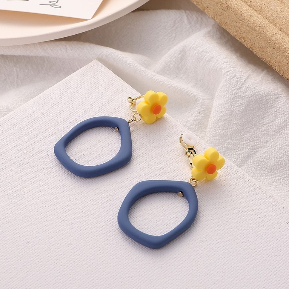 MYKI Yellow Flower Blue Hoop Korean Dangle Earrings (MKERCH900CP-ANT)