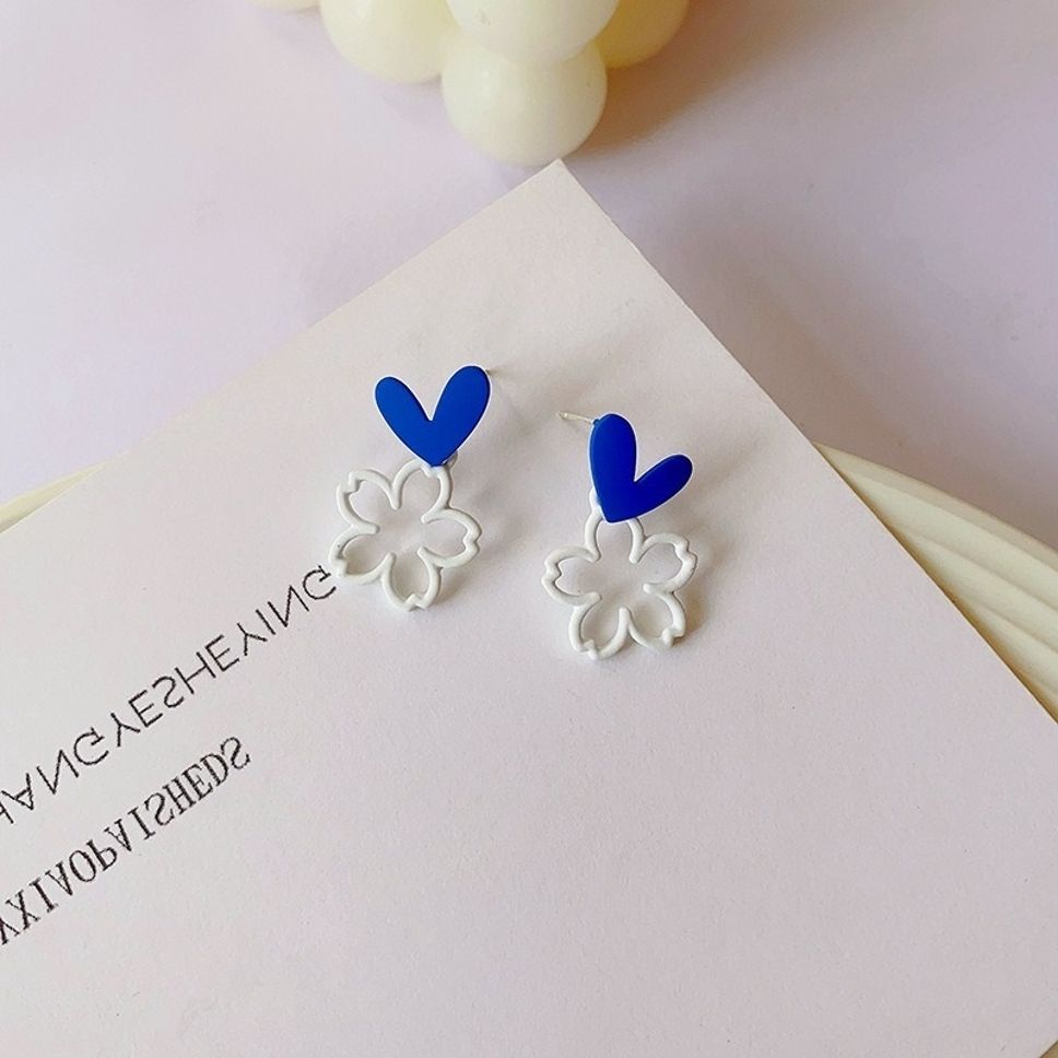 MYKI Blue Heart Floral Korean Stud Earrings (MKERCH904CP-ANT) by MYKI | Korean Fashion Jewelry