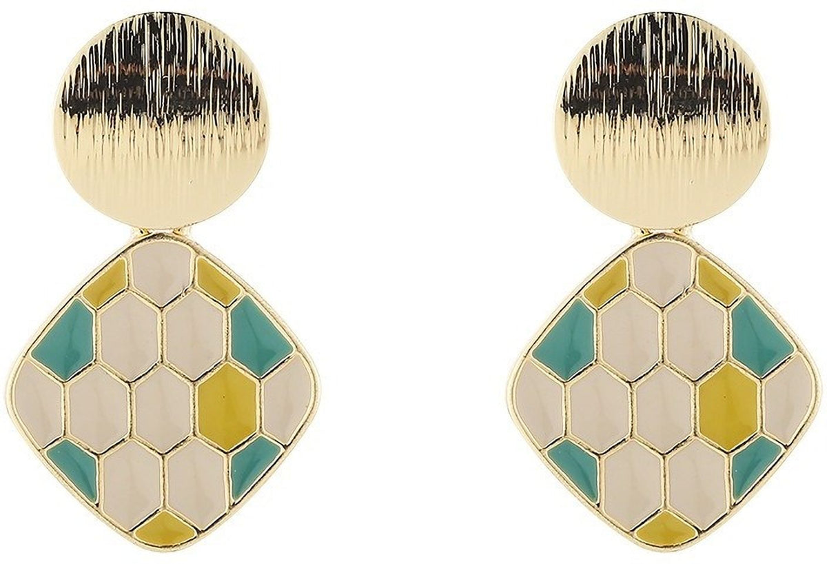MYKI Gold Honeycomb Tile Korean Dangle Earrings (MKERCH905CP-ANT)