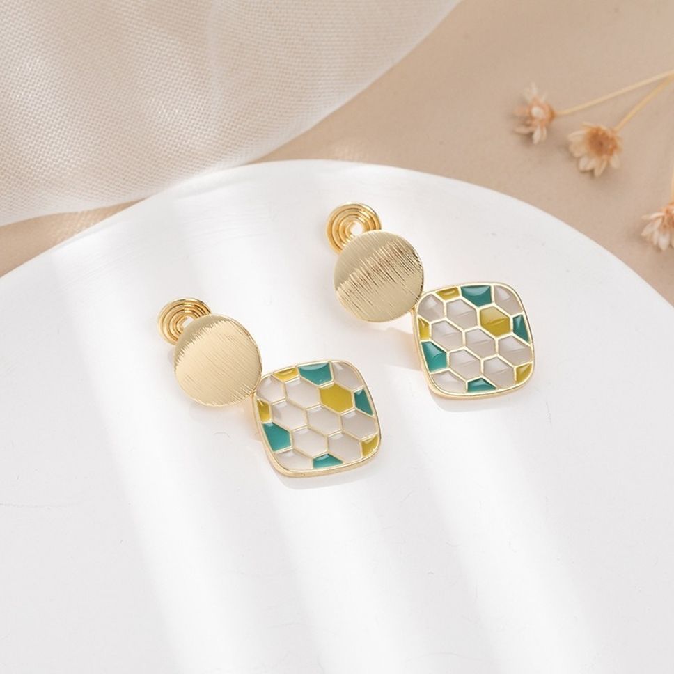 MYKI Gold Honeycomb Tile Korean Dangle Earrings (MKERCH905CP-ANT)