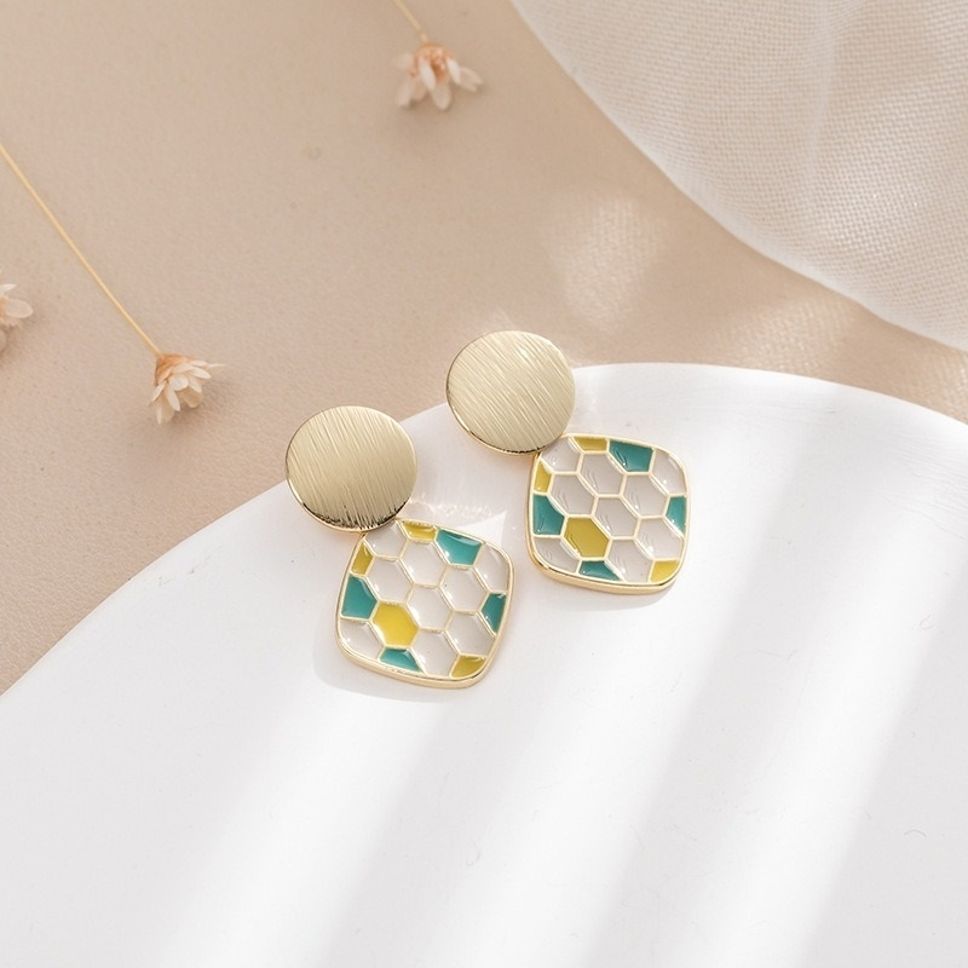 MYKI Gold Honeycomb Tile Korean Dangle Earrings (MKERCH905CP-ANT) by MYKI | Korean Fashion Jewelry