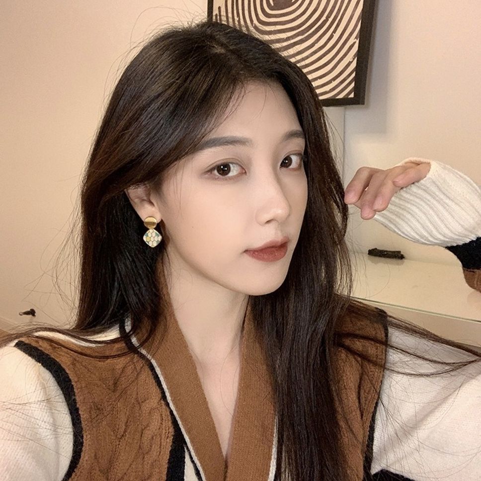 MYKI Gold Honeycomb Tile Korean Dangle Earrings (MKERCH905CP-ANT)