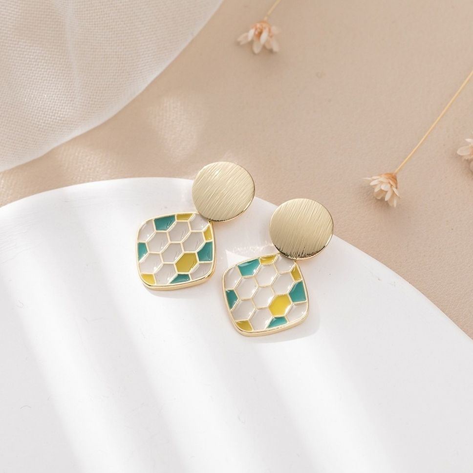 MYKI Gold Honeycomb Tile Korean Dangle Earrings (MKERCH905CP-ANT)