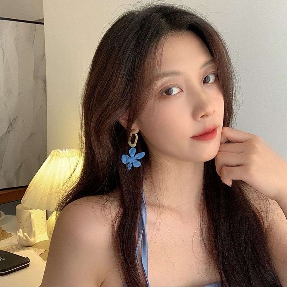 MYKI Blue Flower Gold Korean Dangle Earrings (MKERCH906CP-ANT)