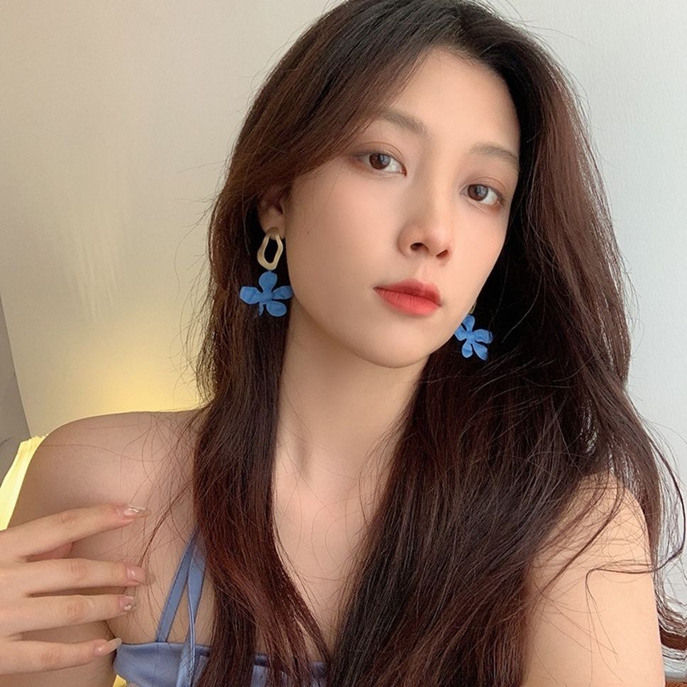 MYKI Blue Flower Gold Korean Dangle Earrings (MKERCH906CP-ANT)
