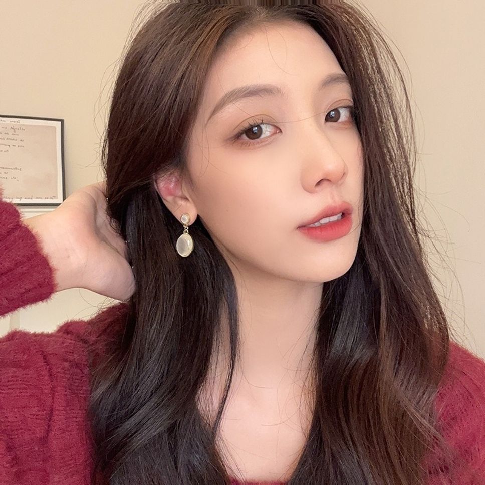 MYKI White Stone Gold Oval Korean Drop Earrings (MKERCH907CP-ANT)
