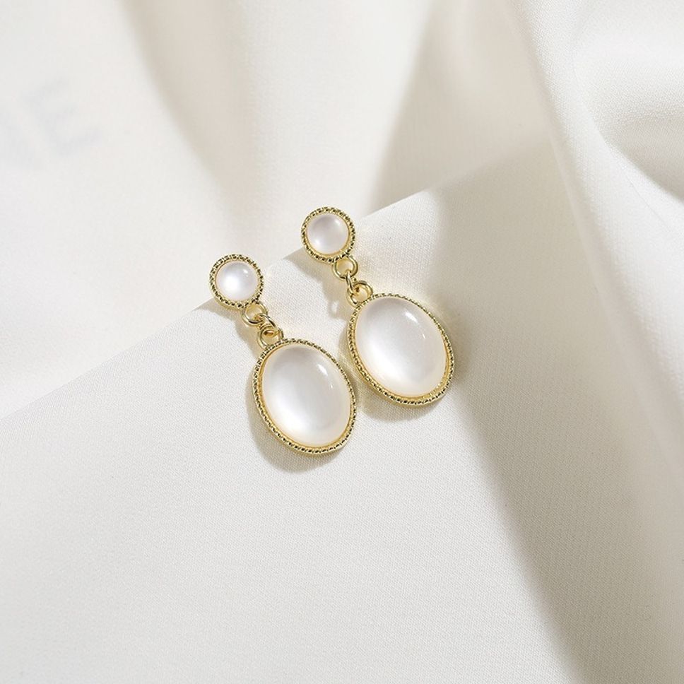 MYKI White Stone Gold Oval Korean Drop Earrings (MKERCH907CP-ANT) by MYKI | Korean Fashion Jewelry