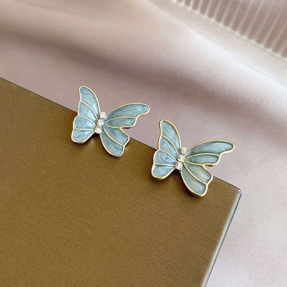 MYKI Blue Butterfly Crystal Korean Stud Earrings (MKERCH908CP-ANT)