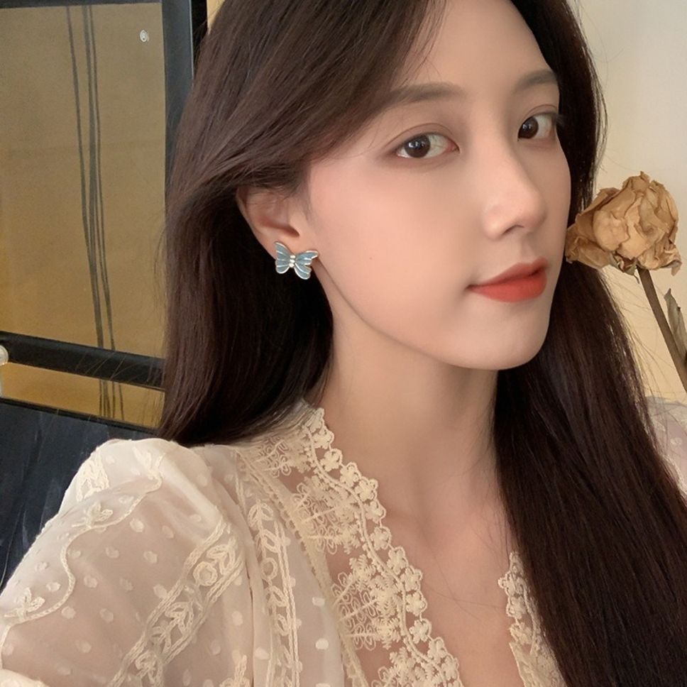 MYKI Blue Butterfly Crystal Korean Stud Earrings (MKERCH908CP-ANT)