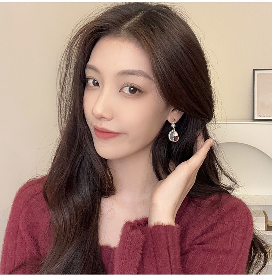MYKI Dual Tone Pearl Accent Korean Drop Earrings (MKERCH909PI-ANT)