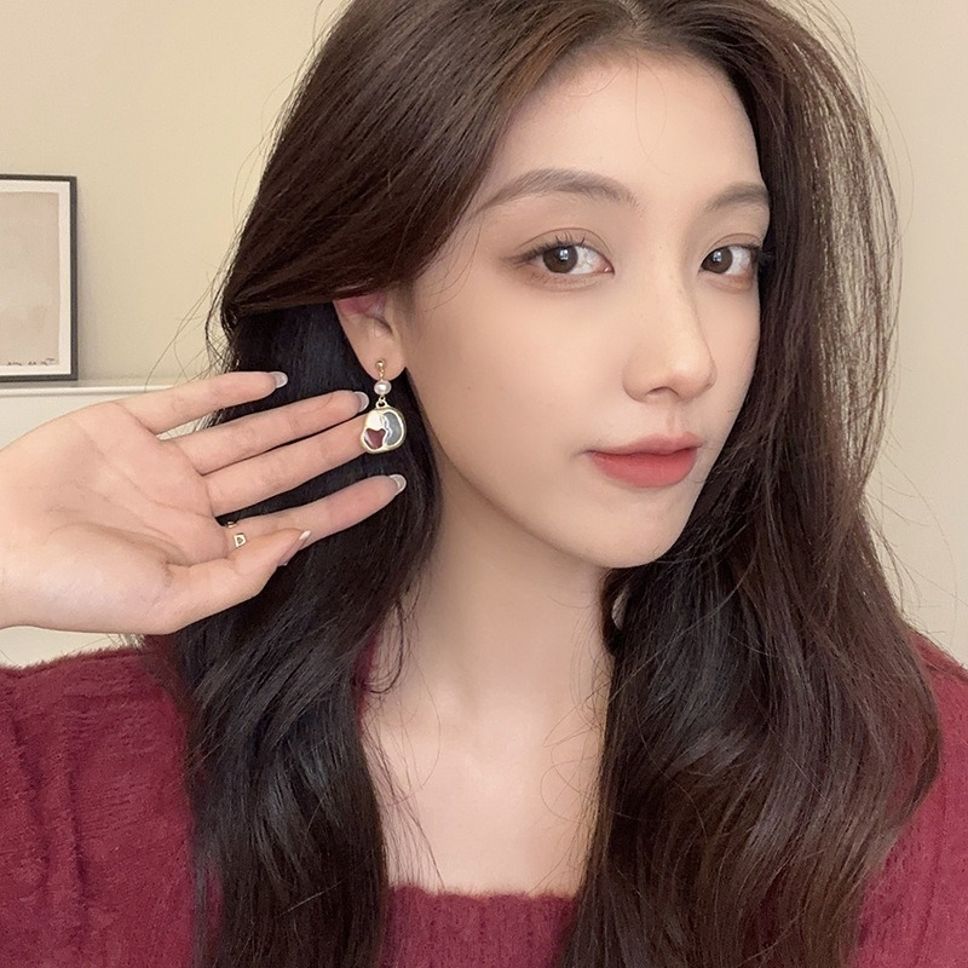 MYKI Dual Tone Pearl Accent Korean Drop Earrings (MKERCH909PI-ANT)