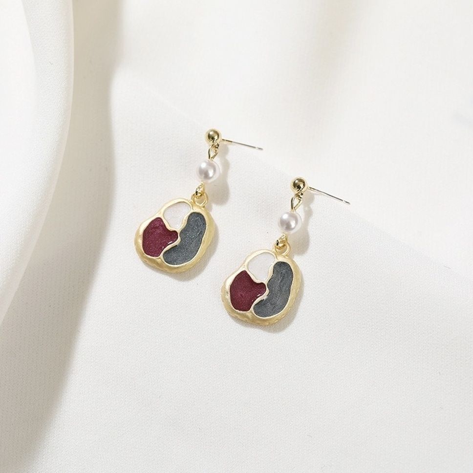 MYKI Dual Tone Pearl Accent Korean Drop Earrings (MKERCH909PI-ANT) by MYKI | Korean Fashion Jewelry