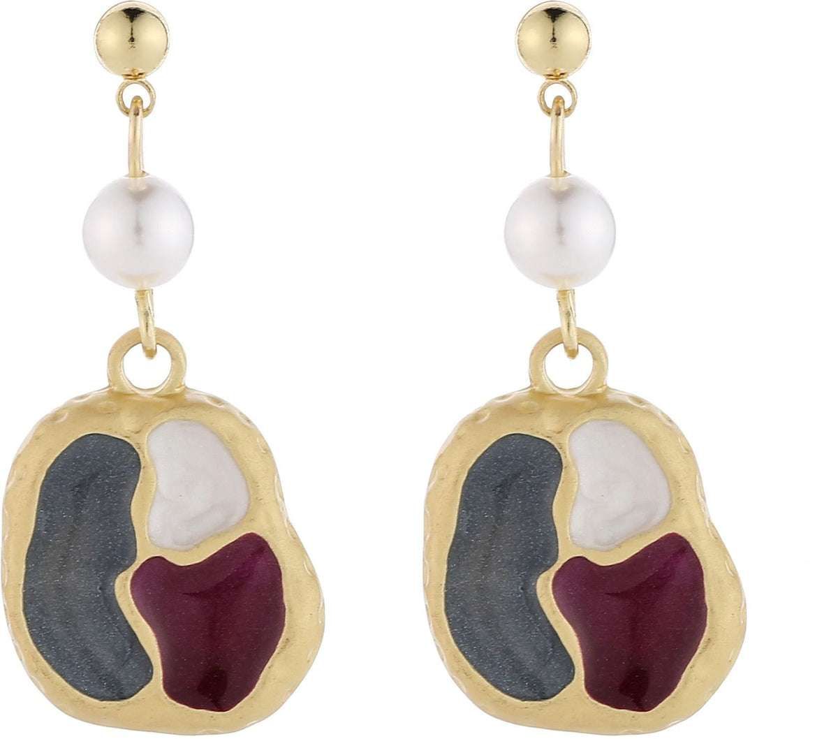 MYKI Dual Tone Pearl Accent Korean Drop Earrings (MKERCH909PI-ANT)