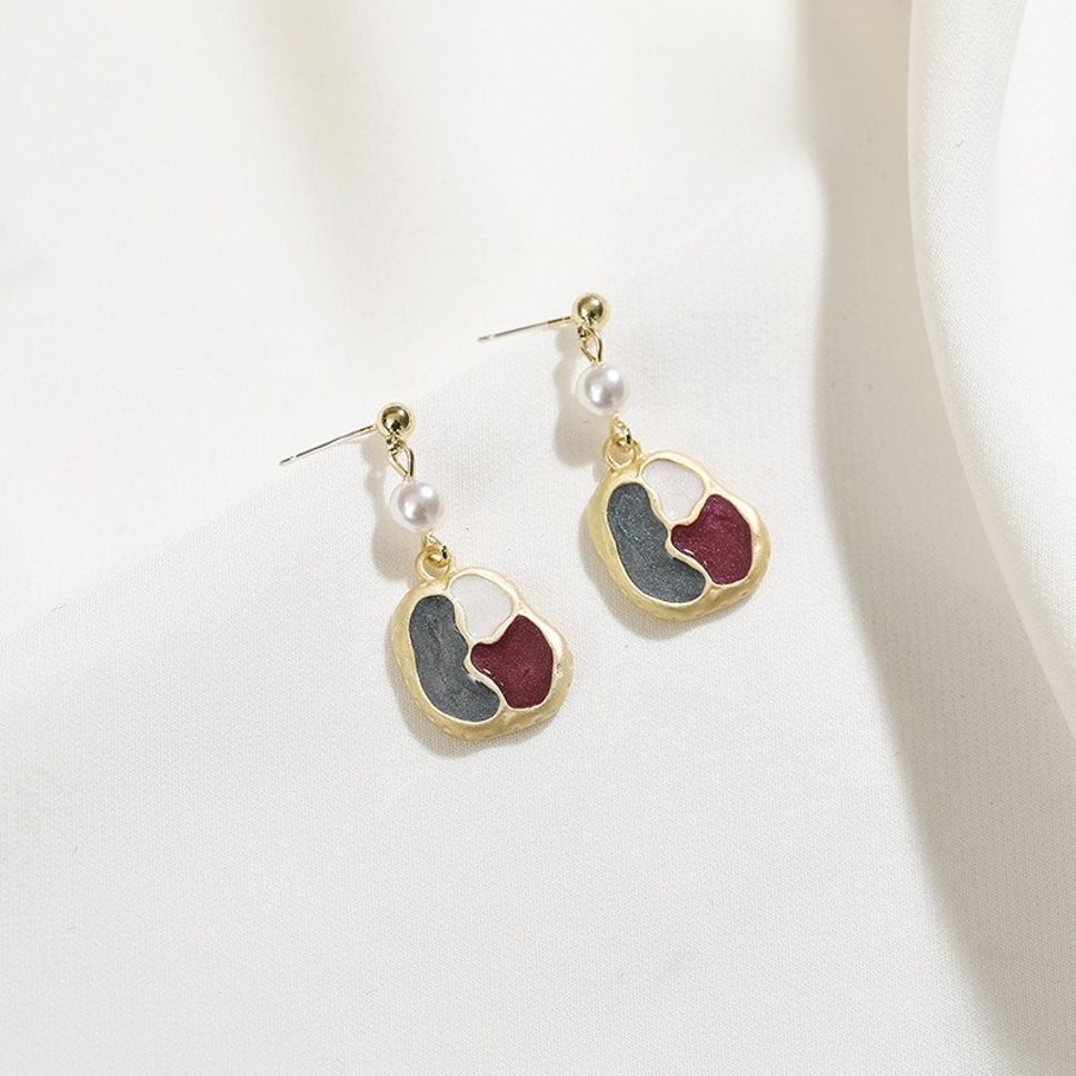 MYKI Dual Tone Pearl Accent Korean Drop Earrings (MKERCH909PI-ANT)