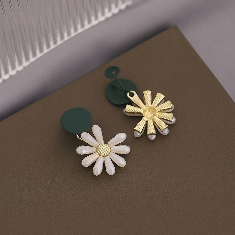 MYKI White Daisy Green Top Korean Dangle Earrings (MKERCH910CP-ANT)