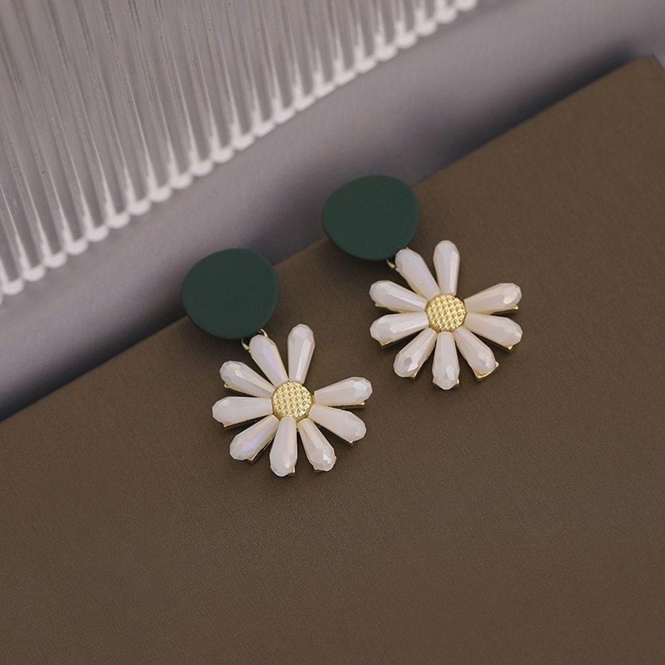 MYKI White Daisy Green Top Korean Dangle Earrings (MKERCH910CP-ANT) by MYKI | Korean Fashion Jewelry